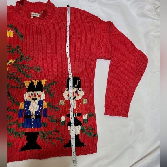 VINTAGE 90s red Nutcracker mock neck Christmas holiday sweater M - Picture 10 of 10